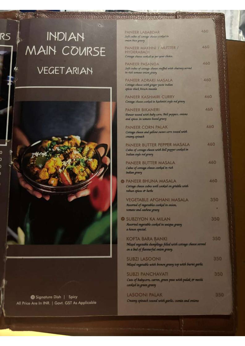 Sai Palace Hotel & Gardens menu