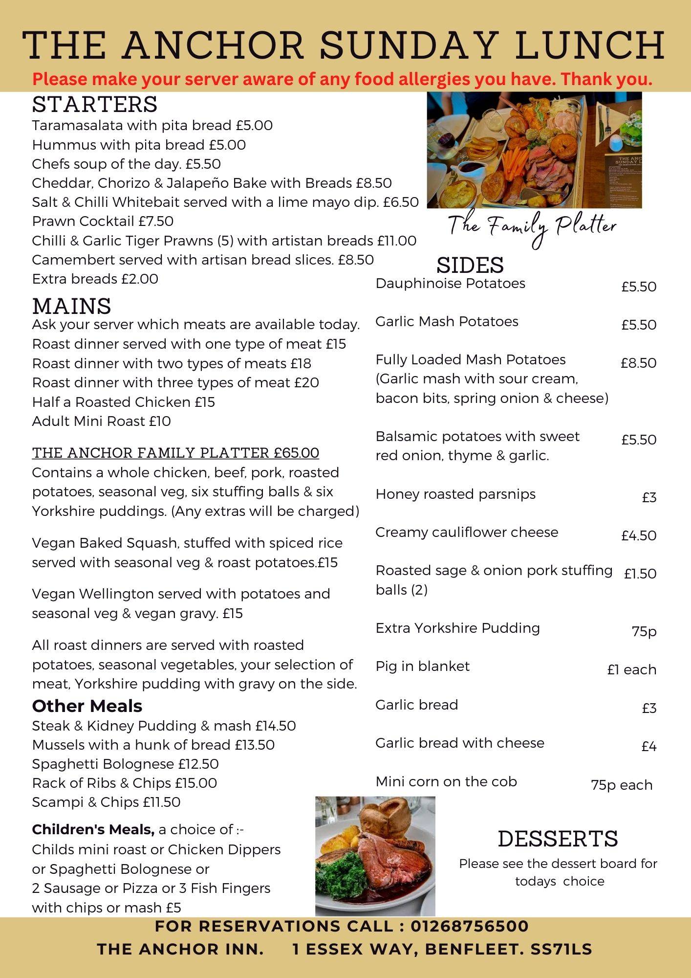 Menu at Anchor Inn pub & bar, South Benfleet