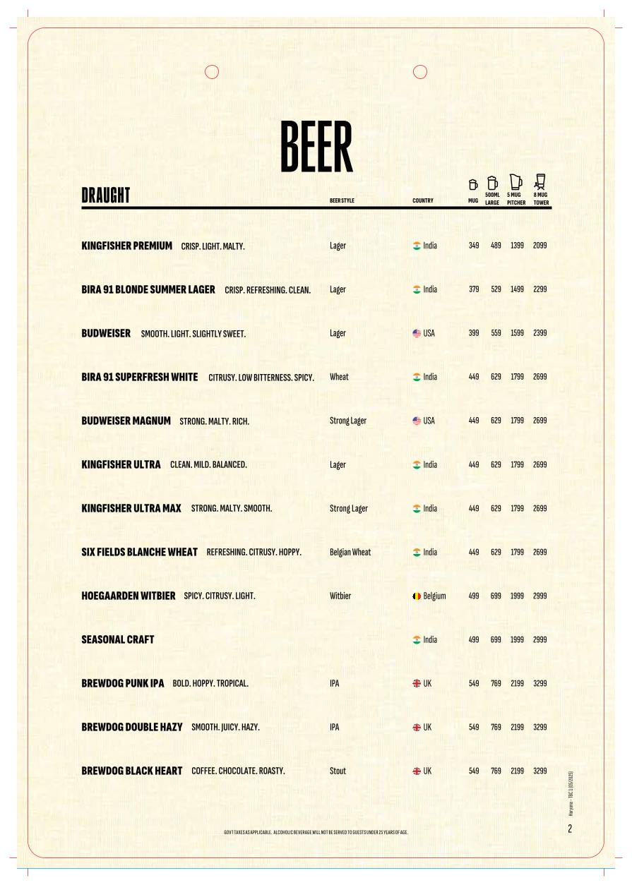The Beer Café menu