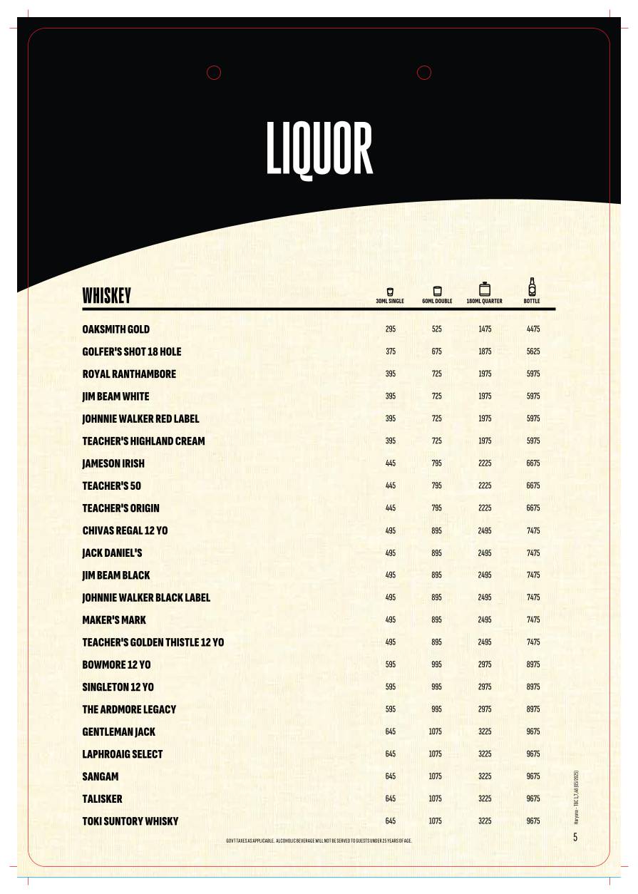 The Beer Café menu
