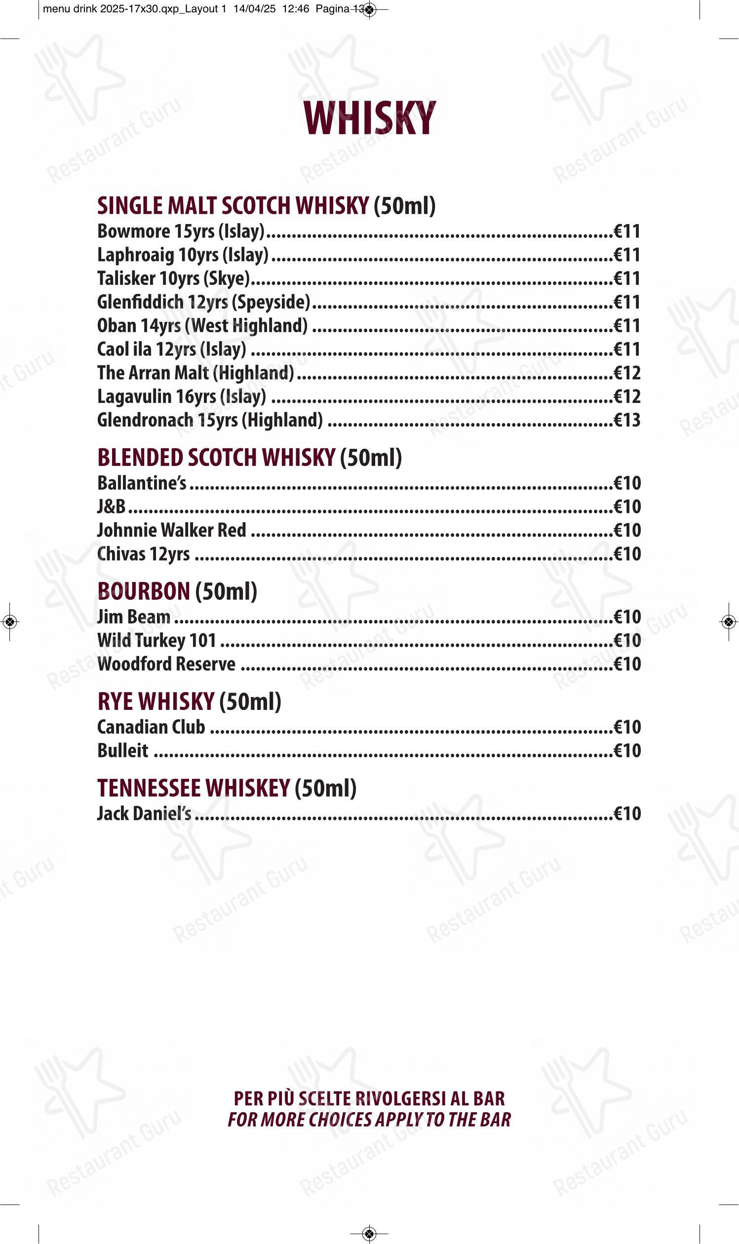 Menu bar per The Bramble Bar & Kitchen in Roma
