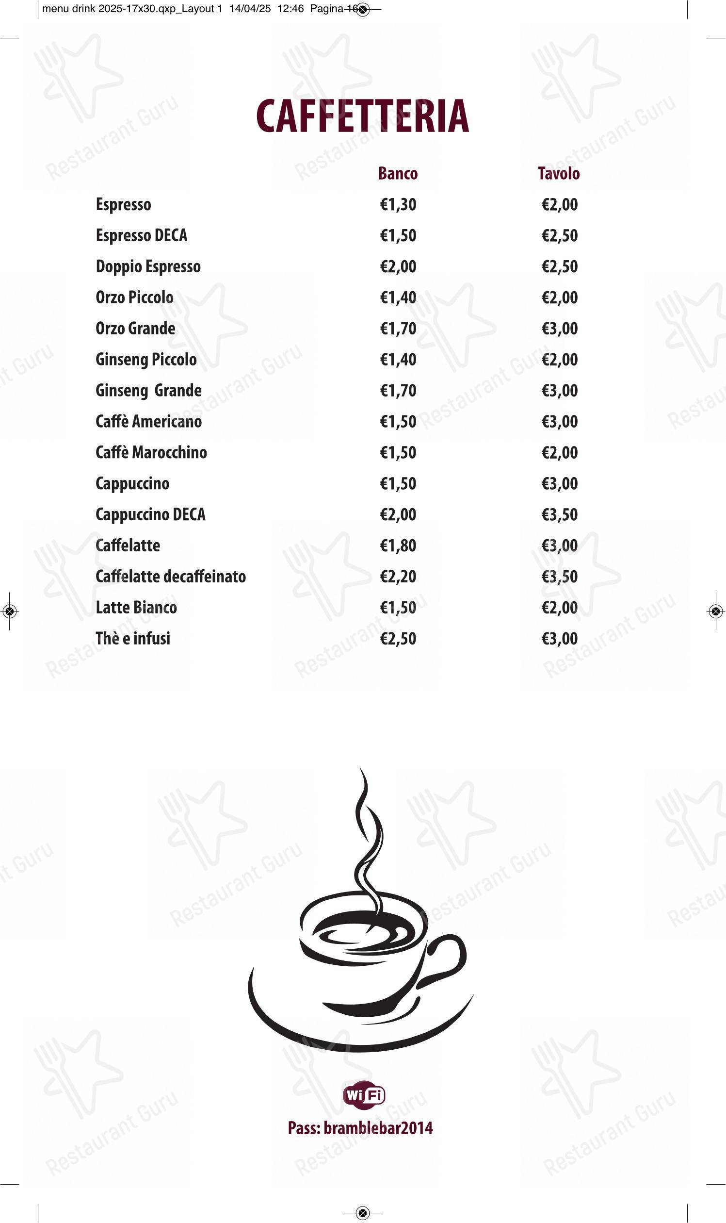 The Bramble Bar & Kitchen in Roma - Menu bar