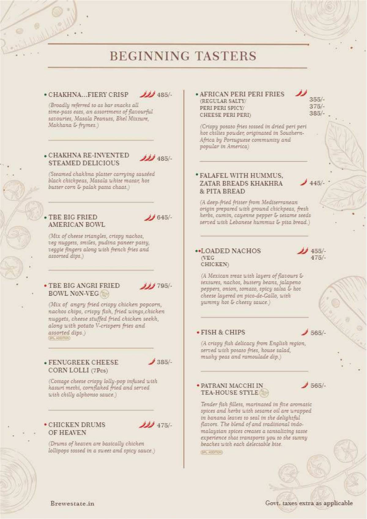 The Brew Estate menu