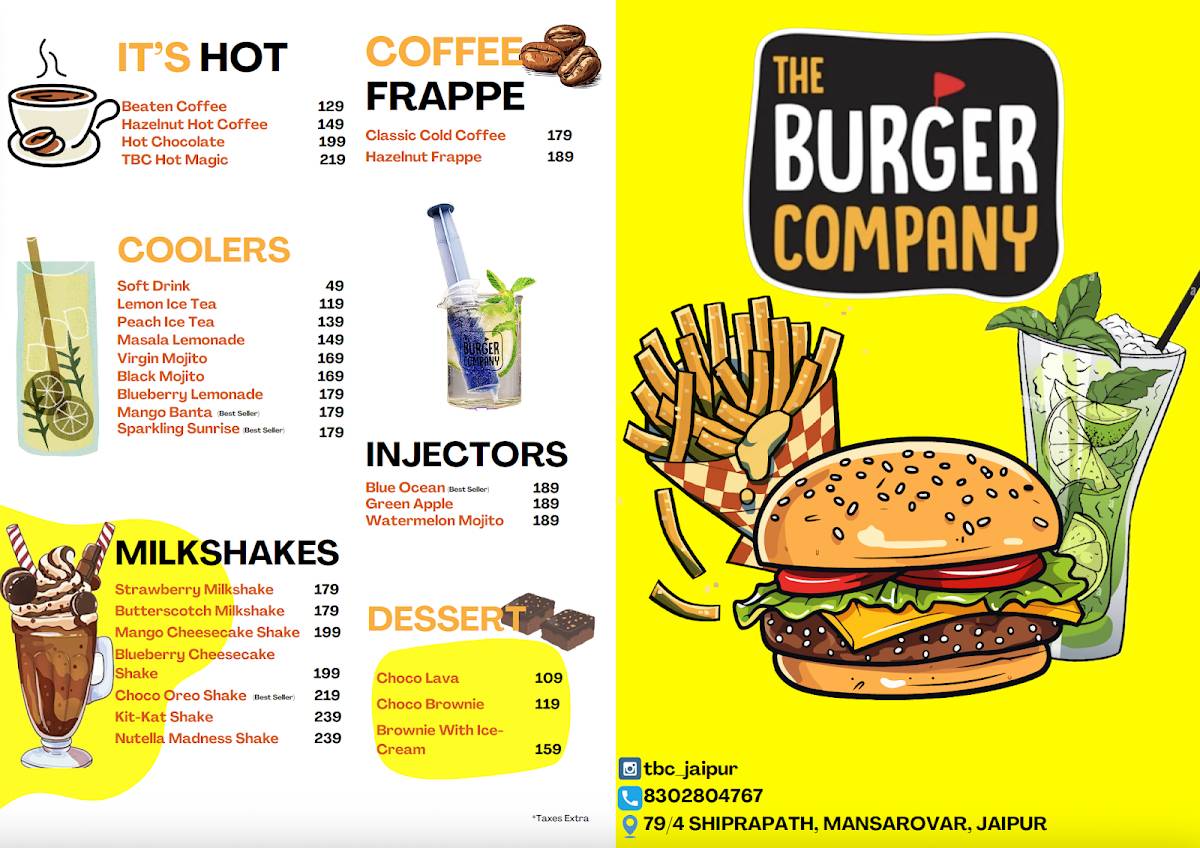 The Burger Company menu