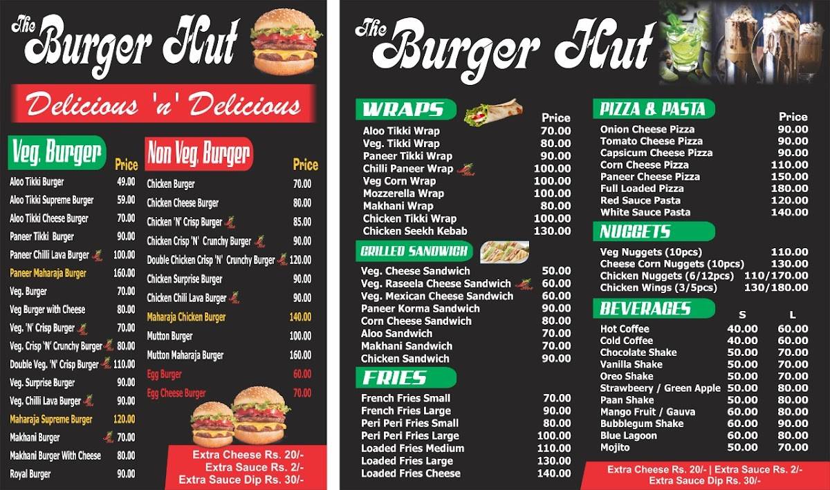 The Burger Hut menu