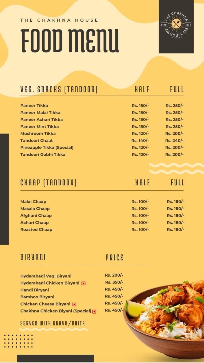 The Chakhna House menu