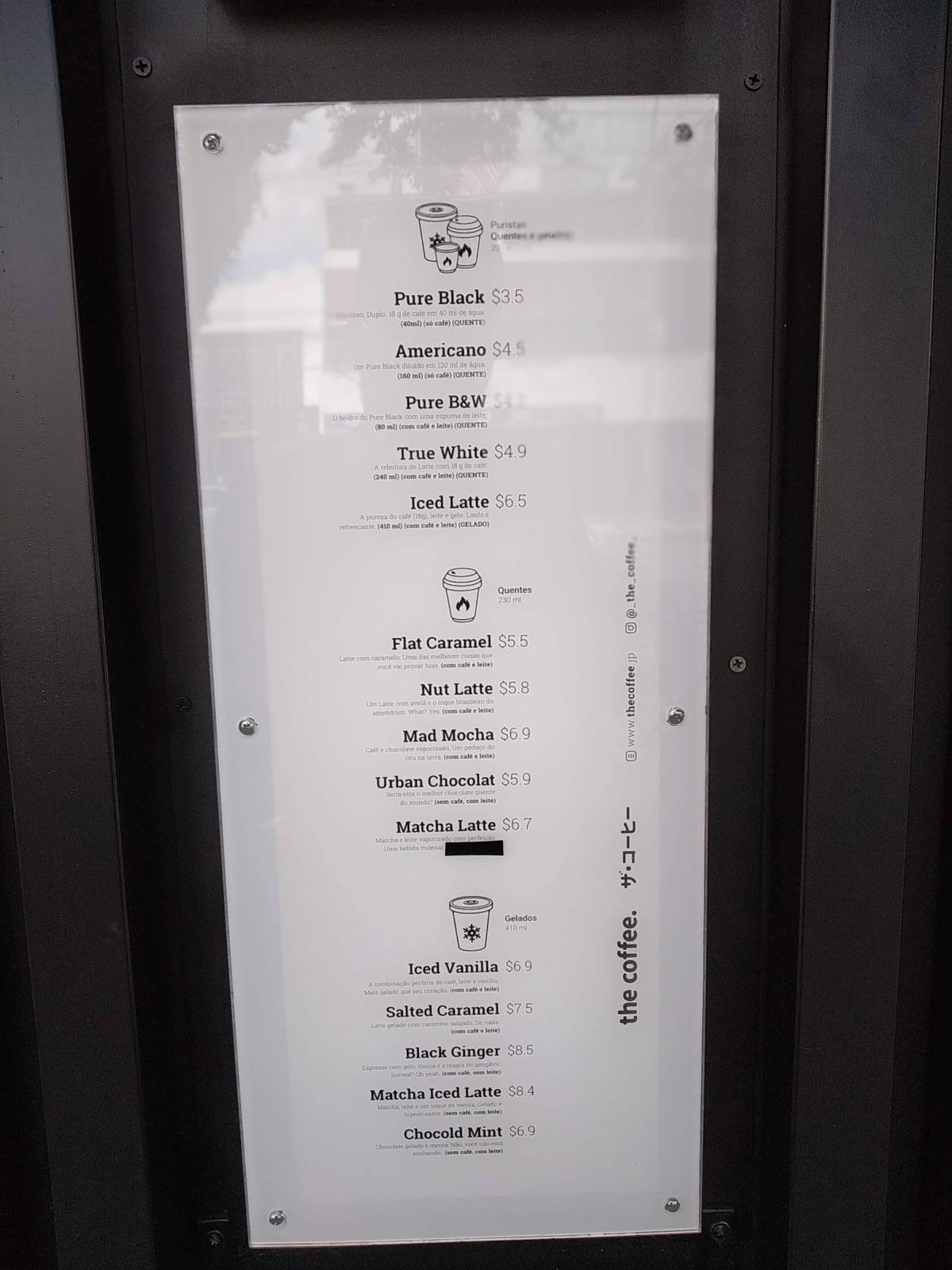 The Coffee cardápio