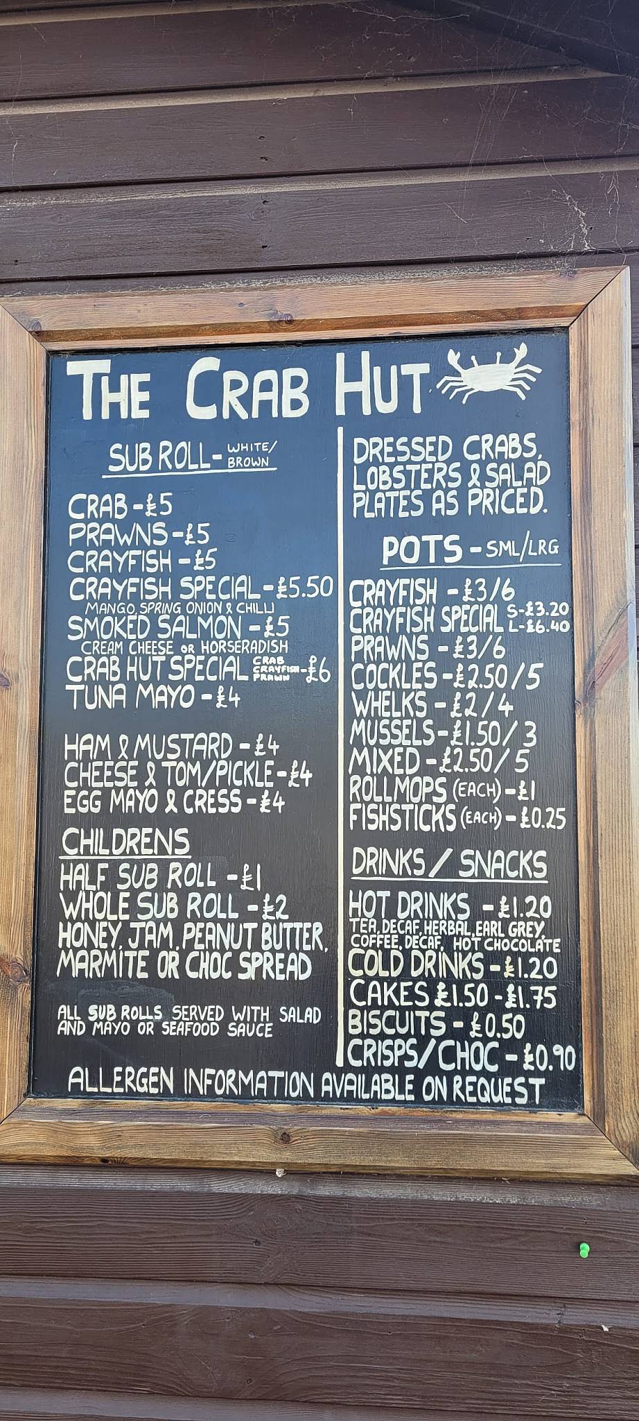 Menu at The Crab Hut restaurant, Brancaster Staithe, Harbour Way