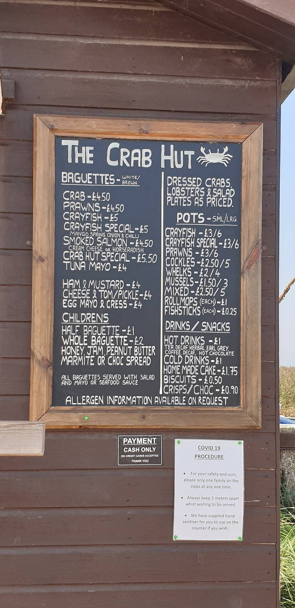 Menu at The Crab Hut restaurant, Brancaster Staithe, Harbour Way