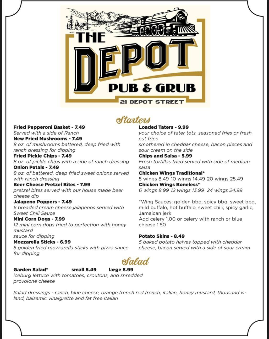 Menu at The Depot Street Pub and Grub, Pataskala