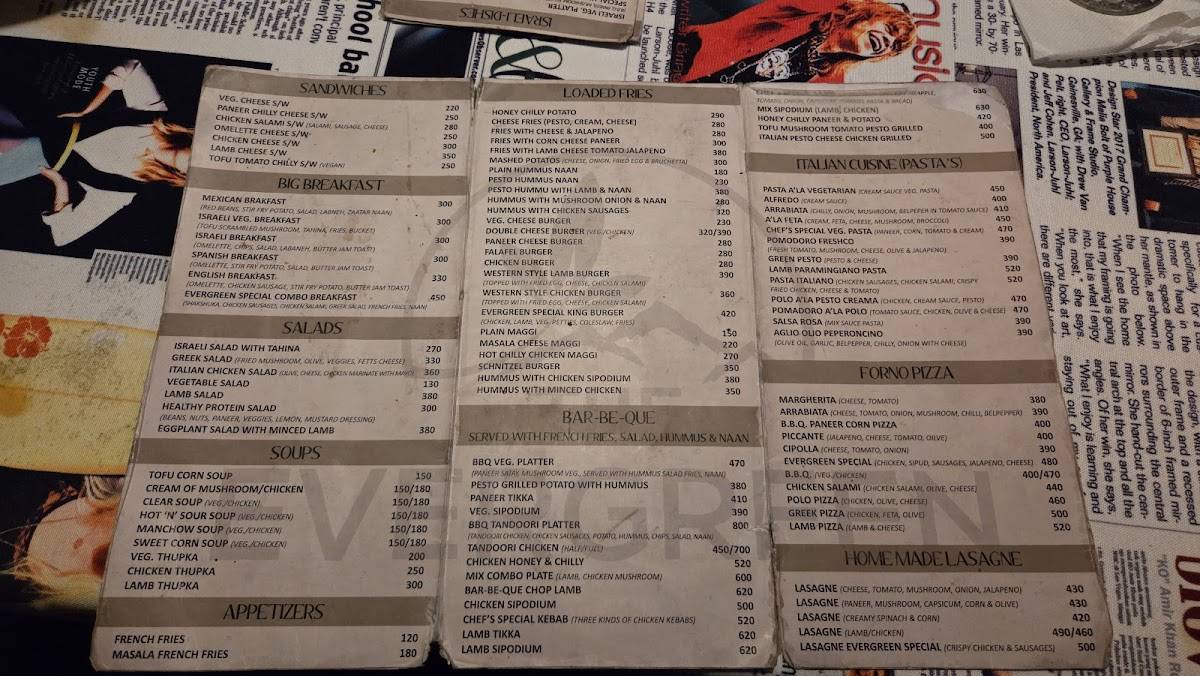 The Evergreen menu