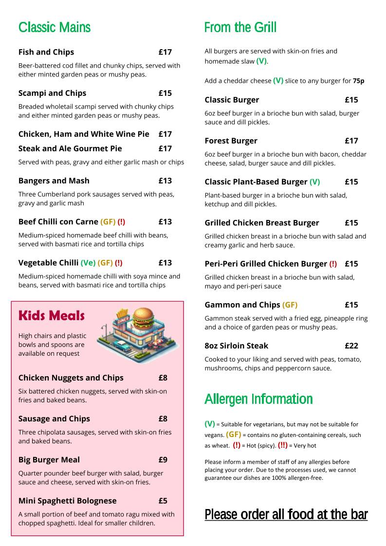 Menu at The Forest Inn, Ashurst pub & bar, Southampton