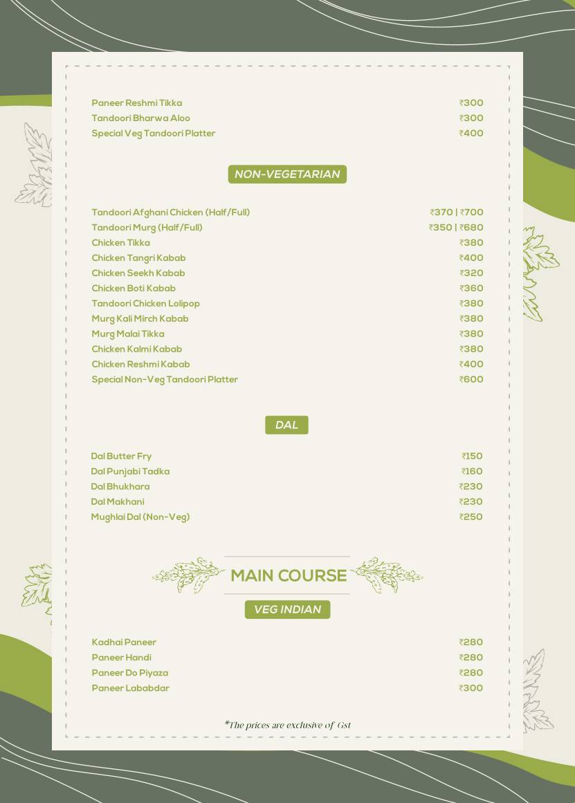The Garden Kitchen menu