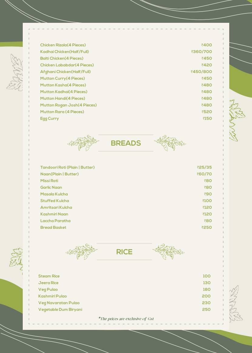 The Garden Kitchen menu