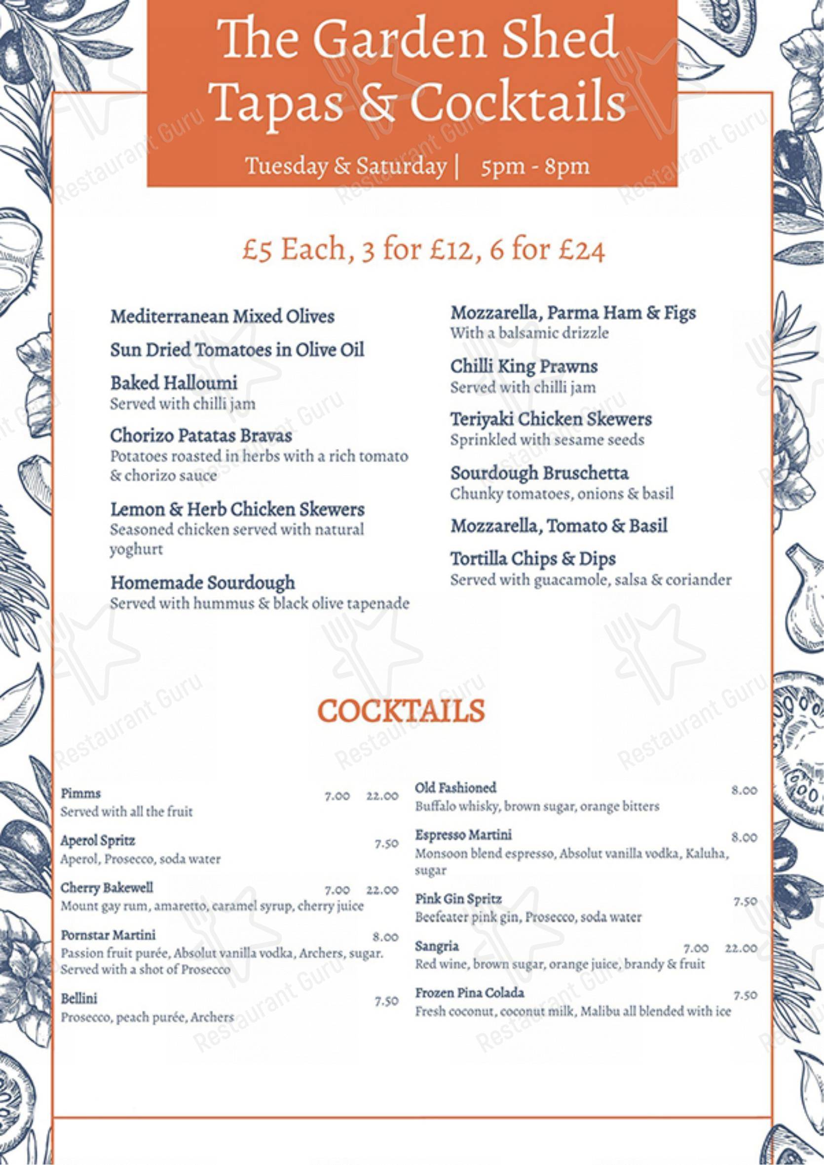 Menu at The Garden Shed Cafe, Wellesbourne