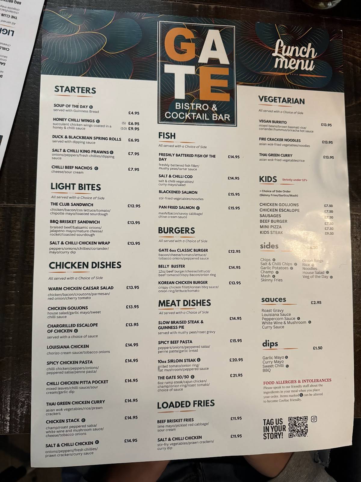 Menu at The Gate Bistro & Cocktail Bar, Londonderry