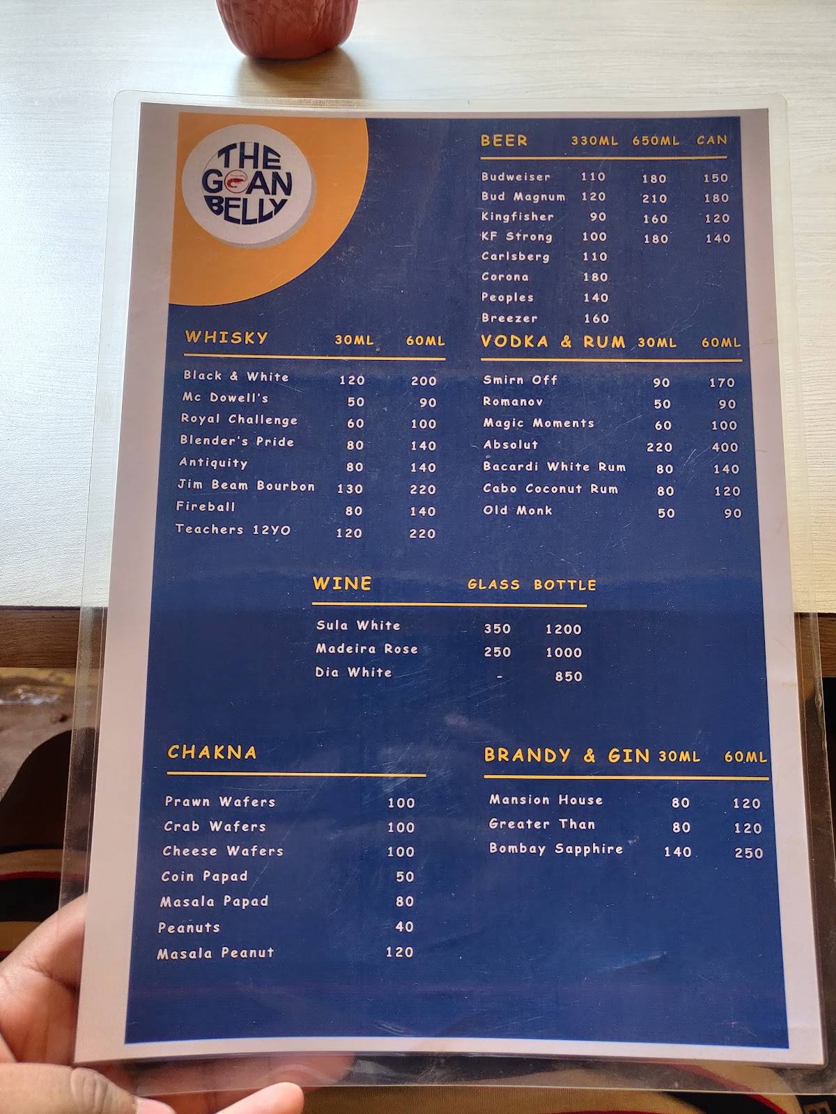 The Goan Belly menu