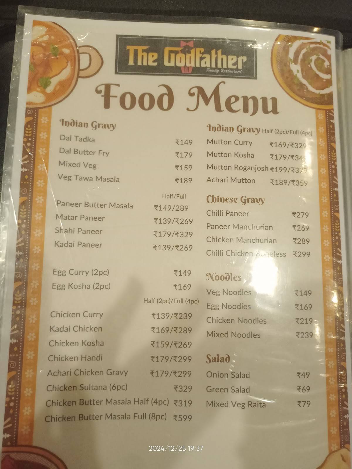 The Godfather menu