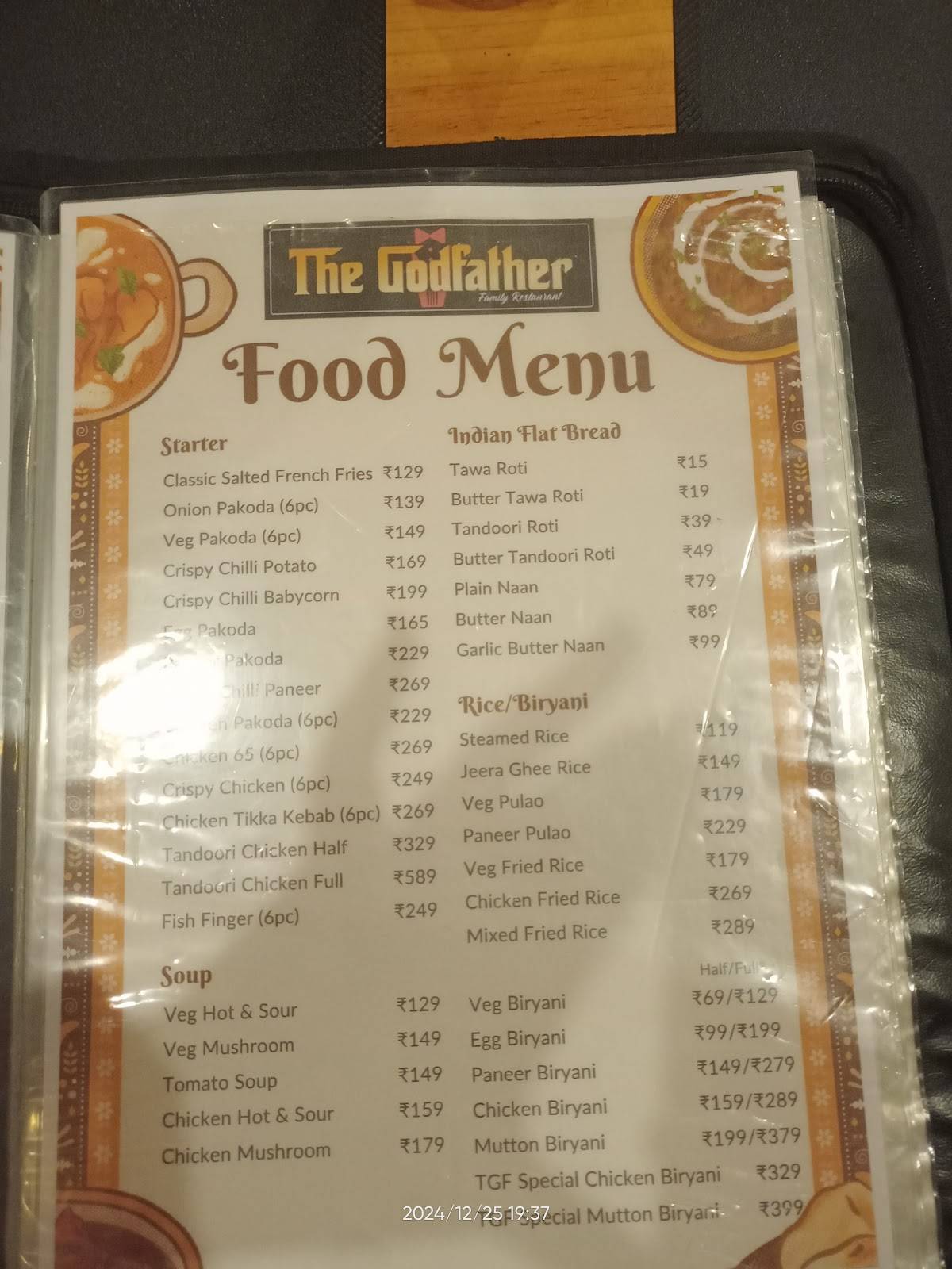 The Godfather menu