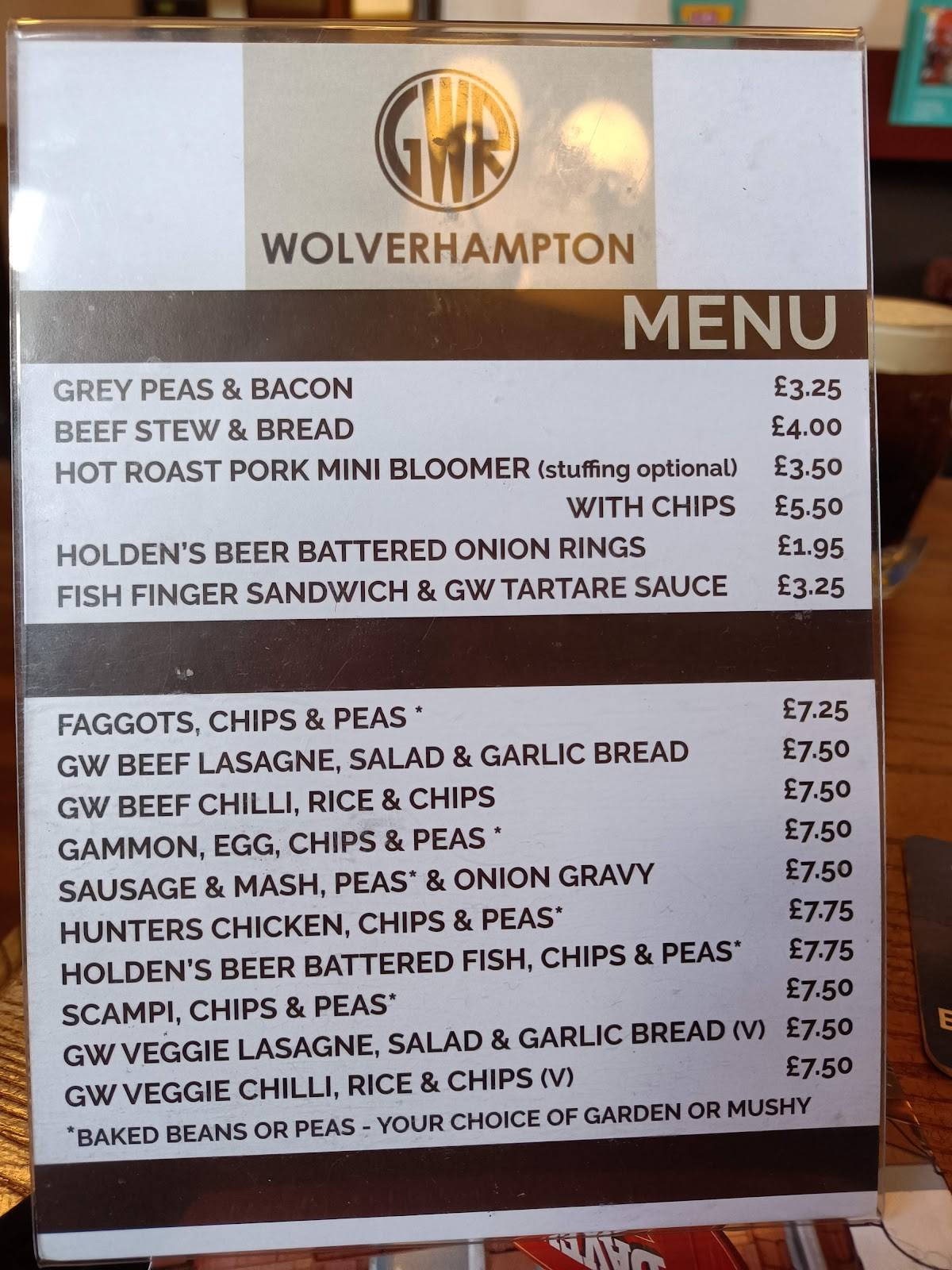 Menu at The Great Western pub & bar, Wolverhampton, Corn Hill