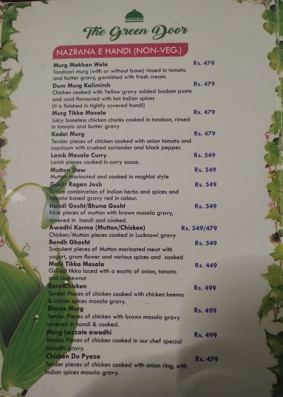 The Green Door menu