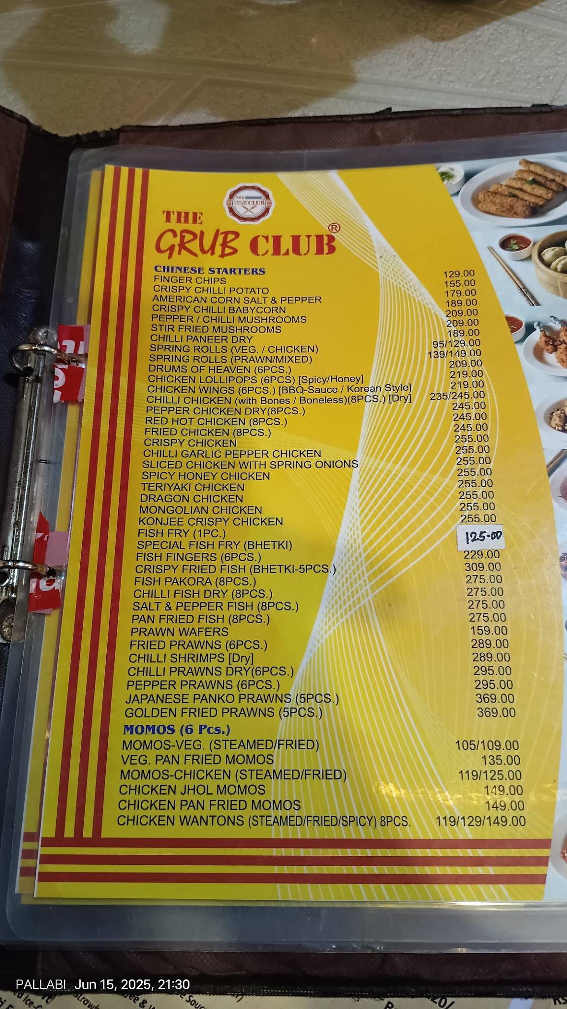 The Grub Club menu