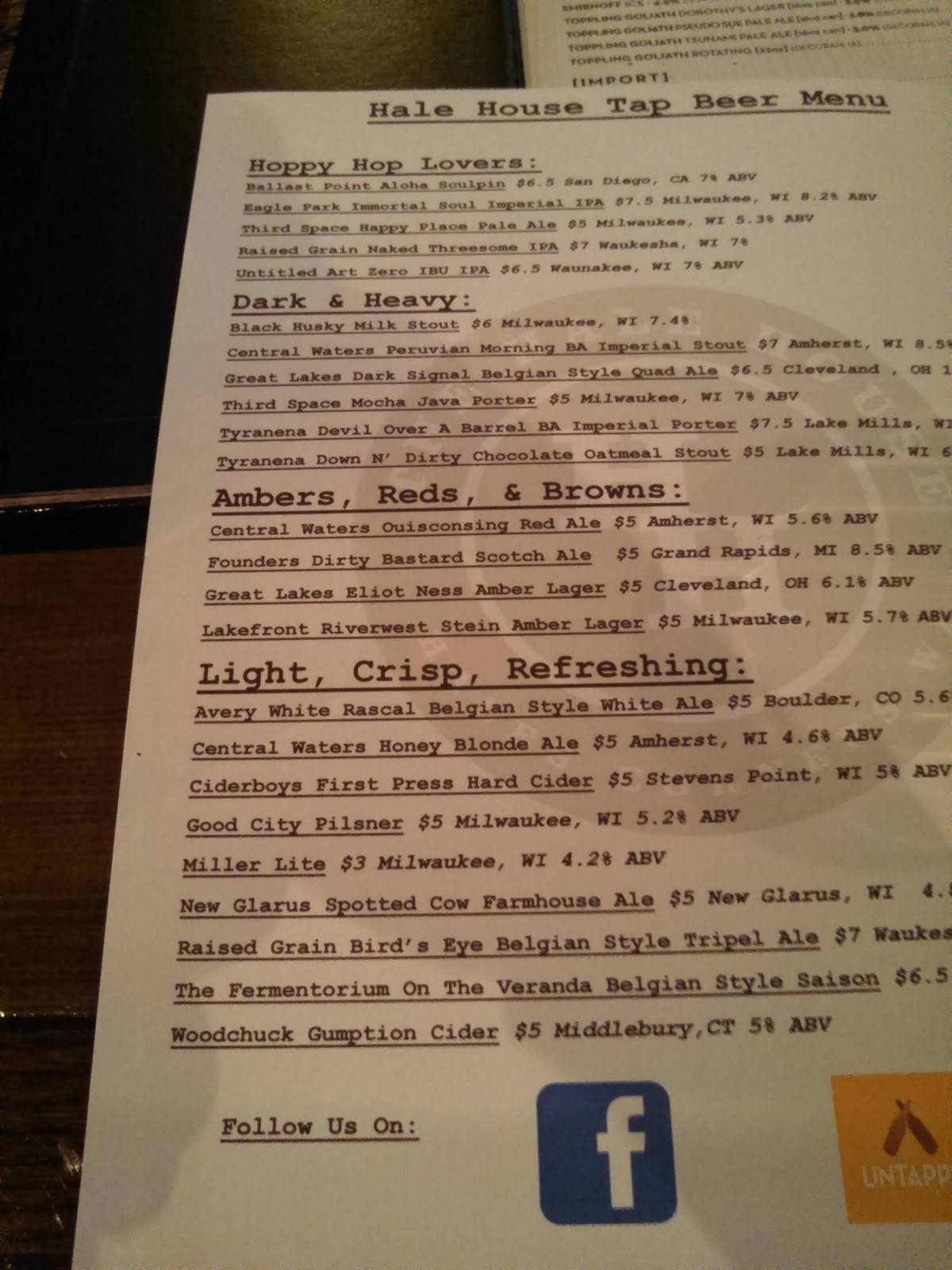 Menu at The Hale House pub & bar, Hales Corners