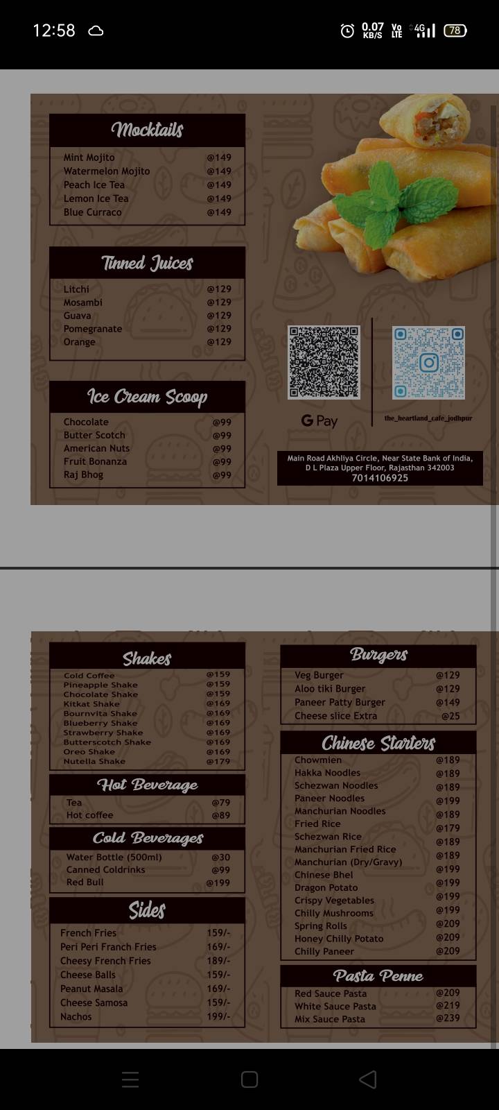 The Heartland Cafe And Lounge menu