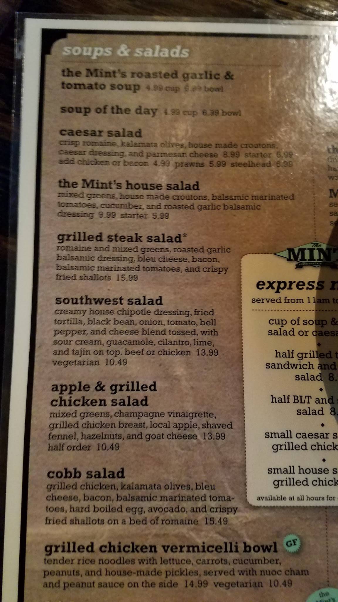 Menu at The Historic Mint Restaurant & Alehouse, Enumclaw