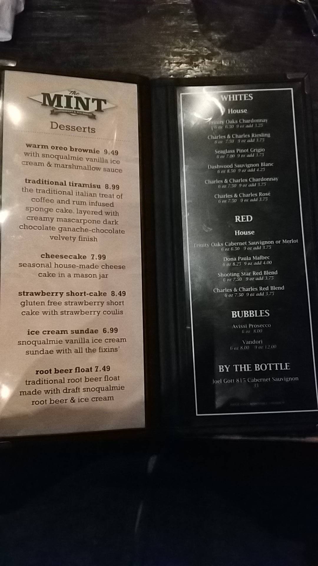 Menu at The Historic Mint Restaurant & Alehouse, Enumclaw