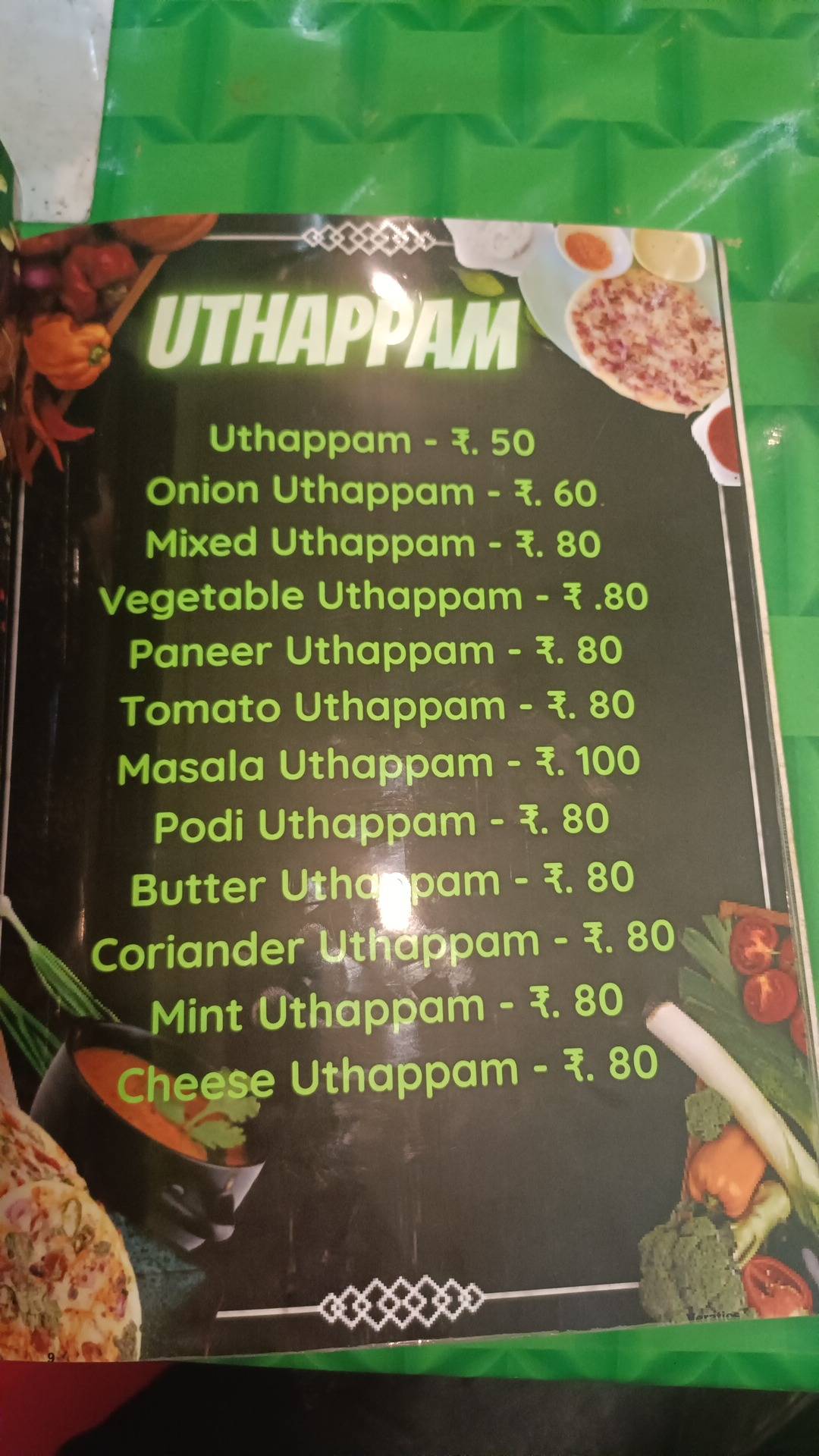 The INDIAN Dosa Planet menu