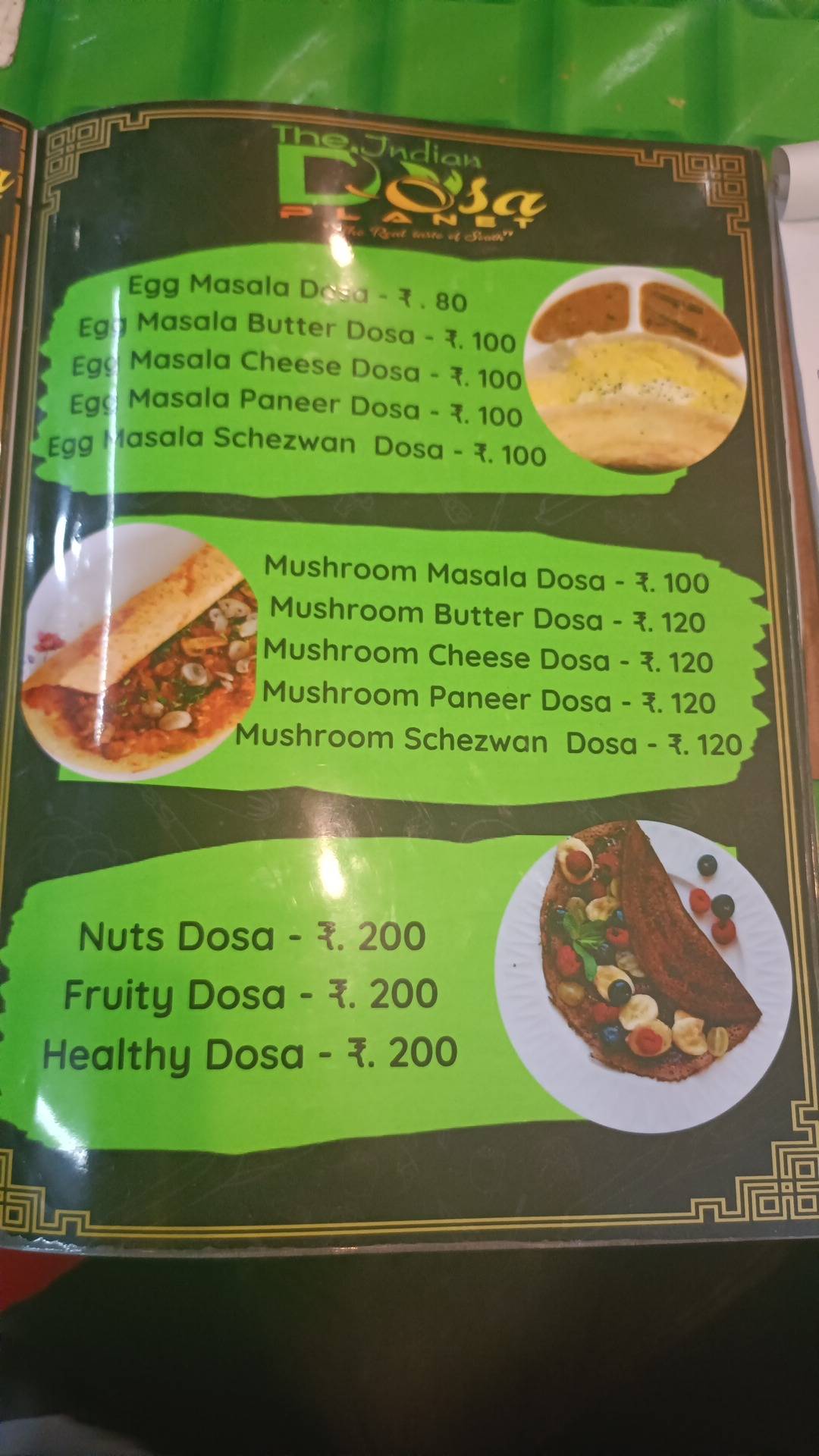 The INDIAN Dosa Planet menu