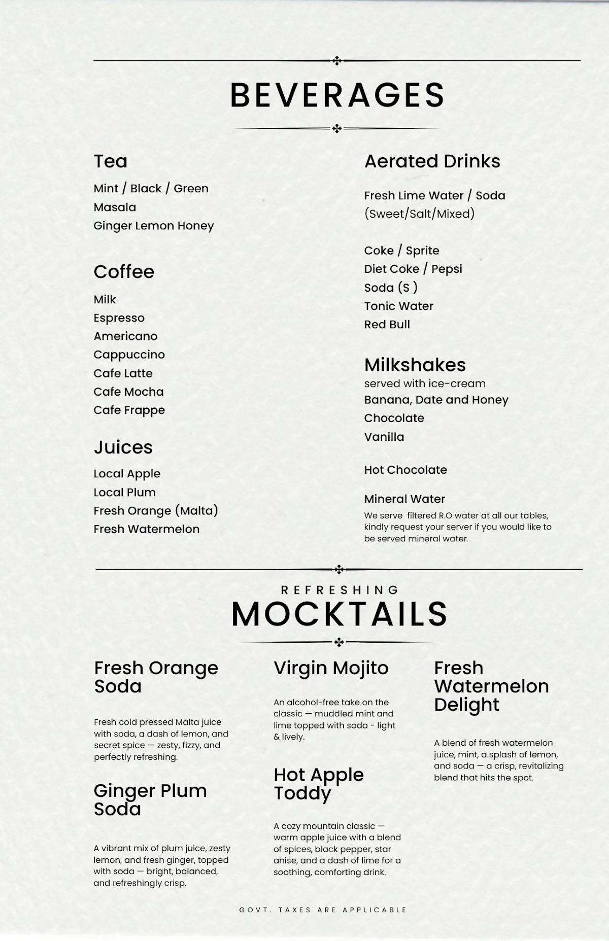 The Johnson's Cafe Hotel & Bar menu