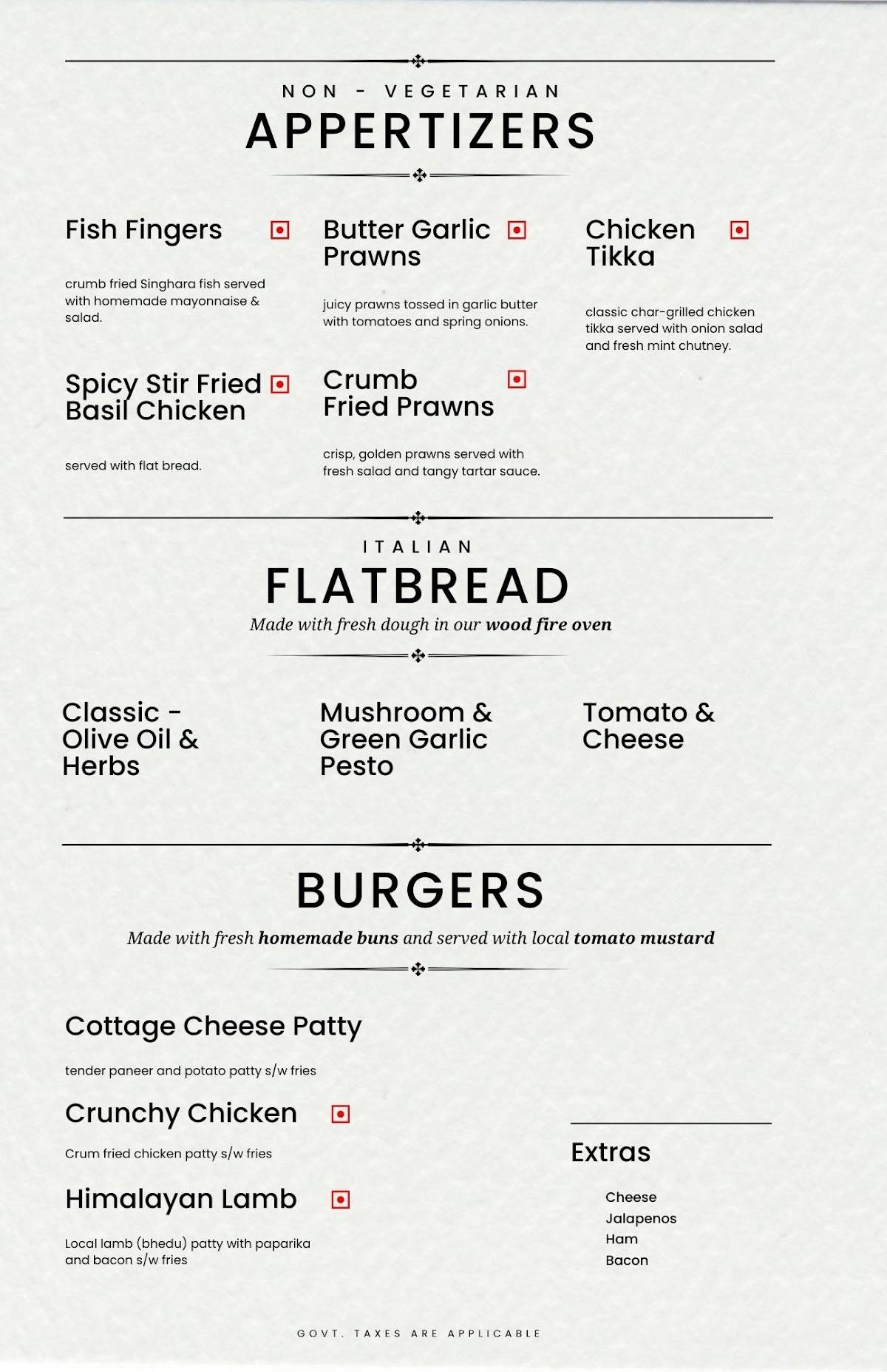 The Johnson's Cafe Hotel & Bar menu