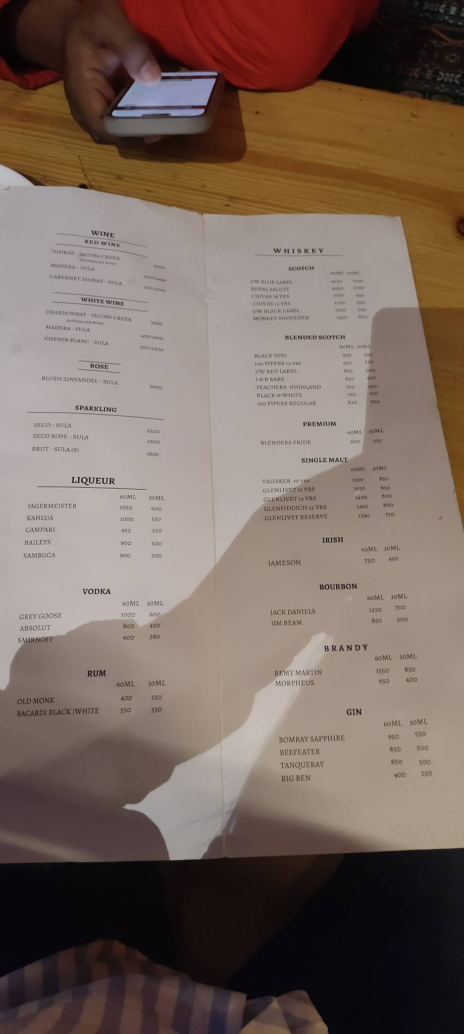 The Johnson's Cafe Hotel & Bar menu