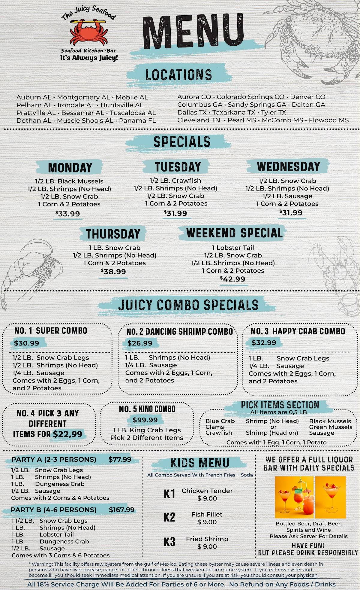 Menu at The Juicy Seafood restaurant, Dothan