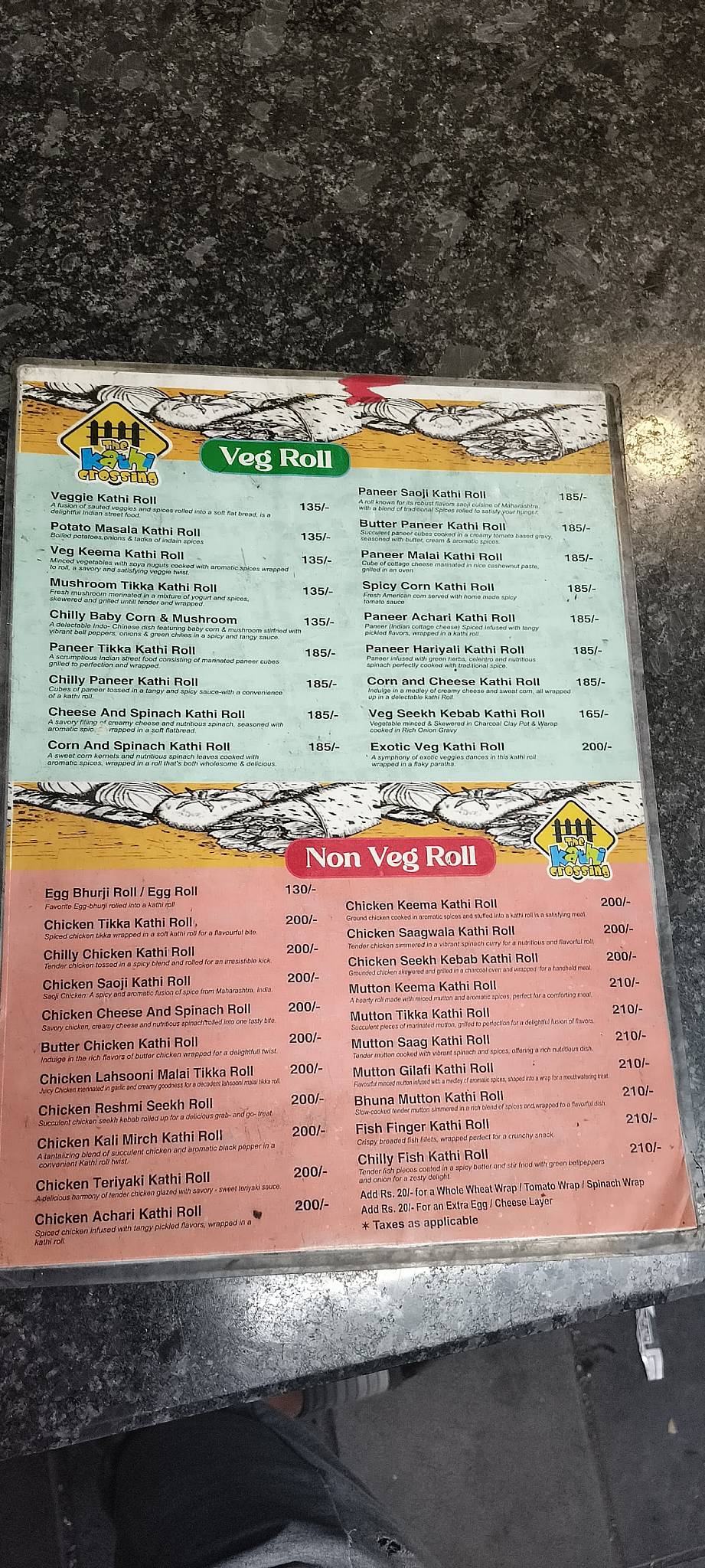 The Kathi Crossing menu