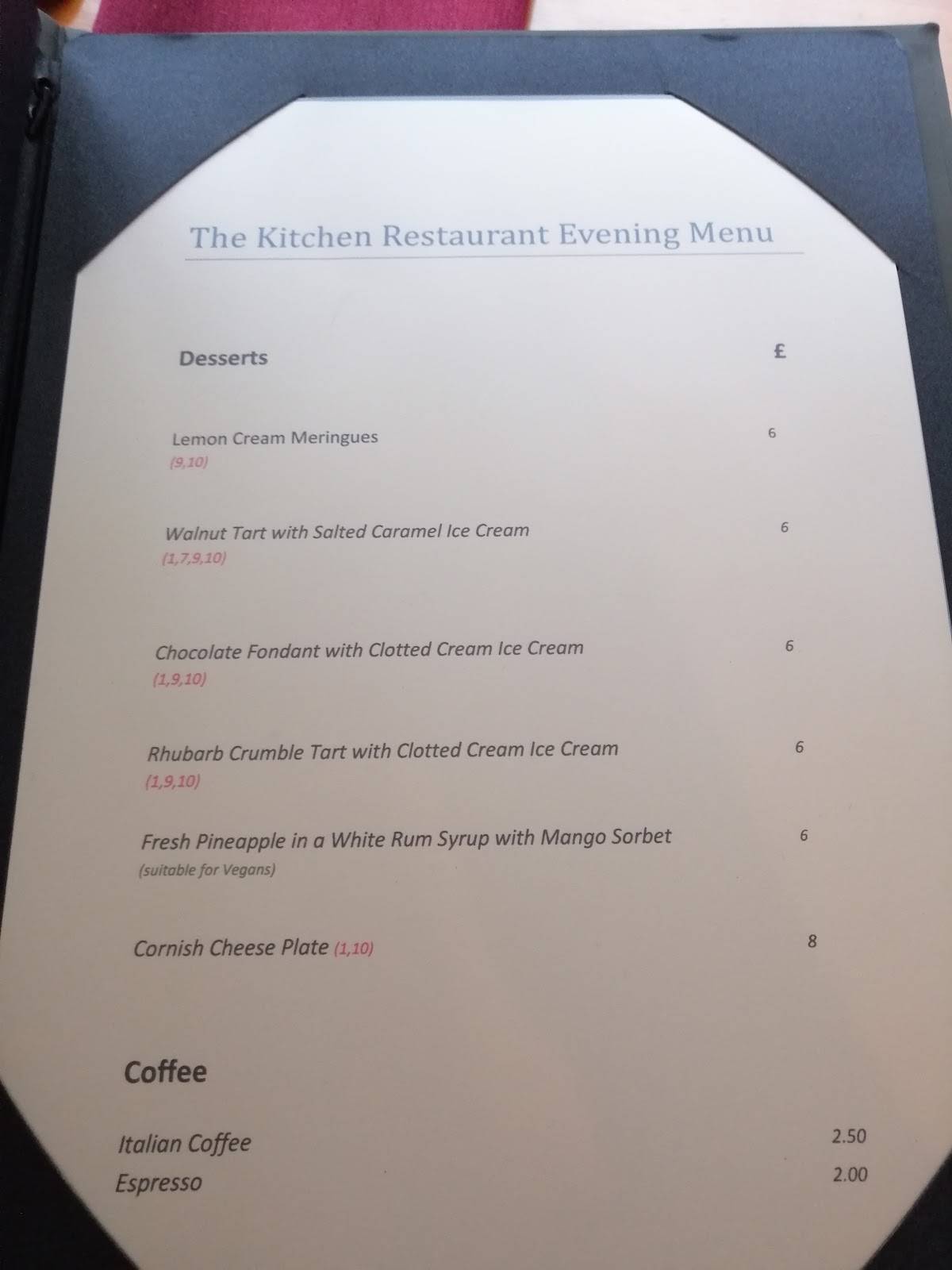 Menu at The Kitchen Coffee House, Polperro