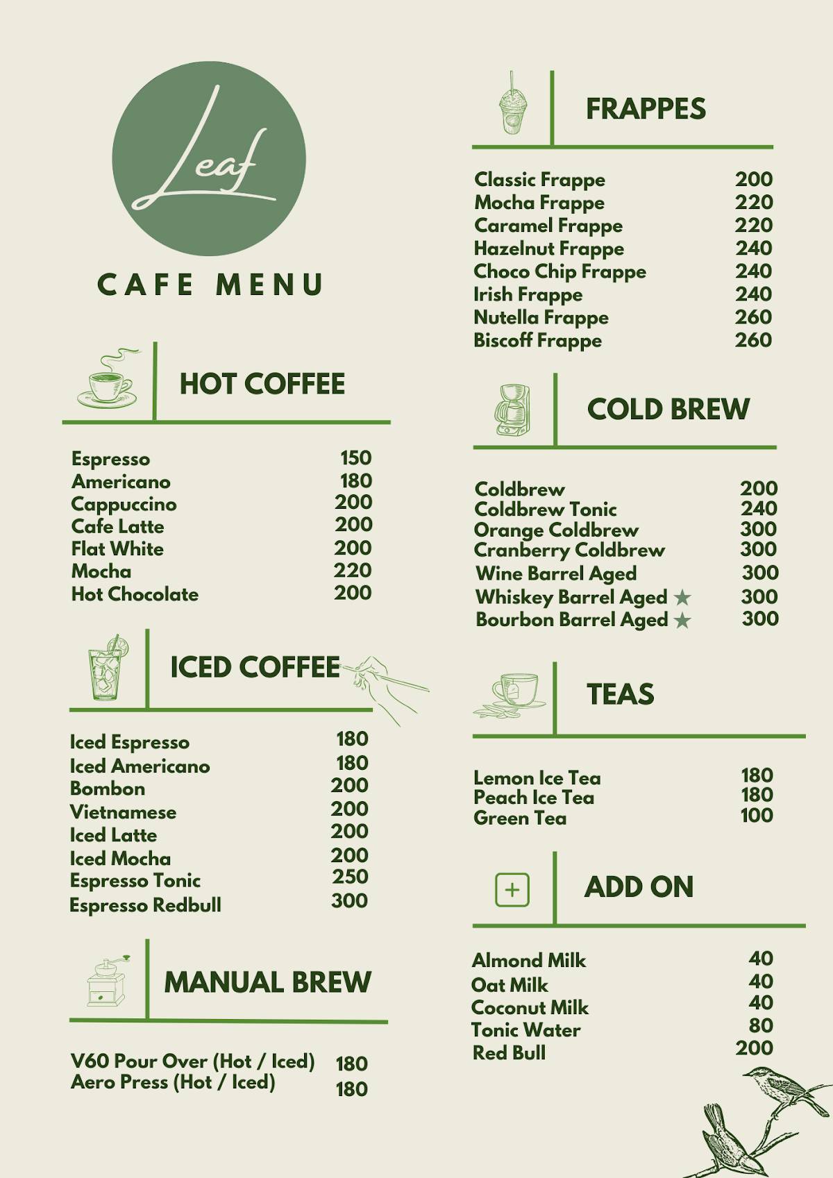 The Leaf Cafe menu