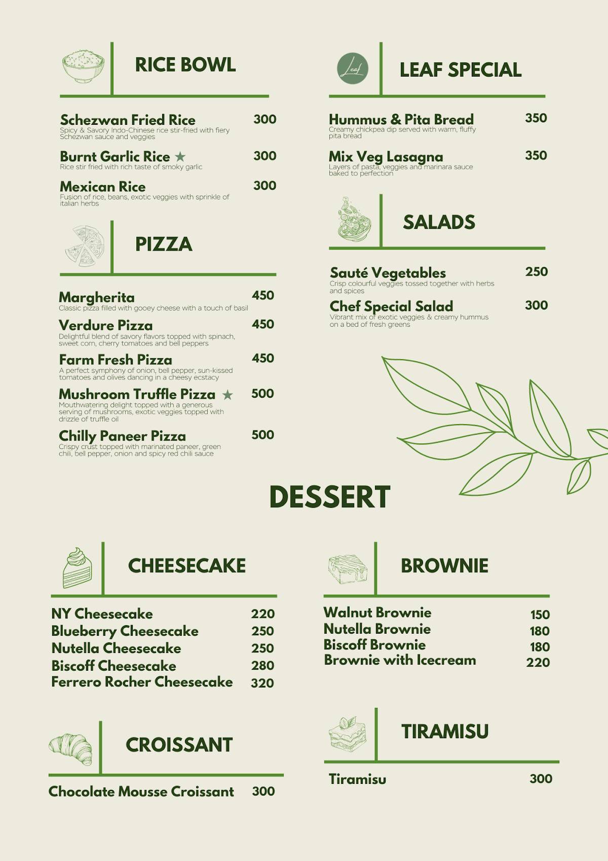 The Leaf Cafe menu