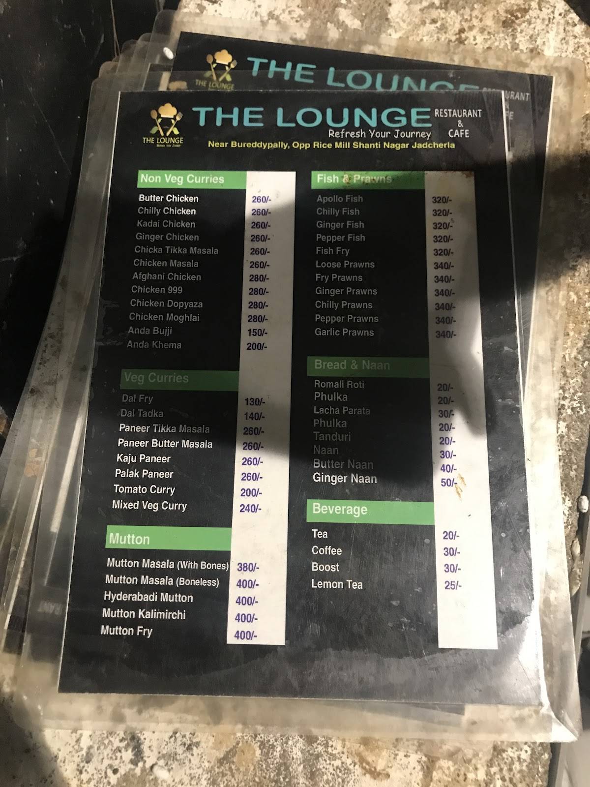 The Lounge Restaurant &Cafe menu