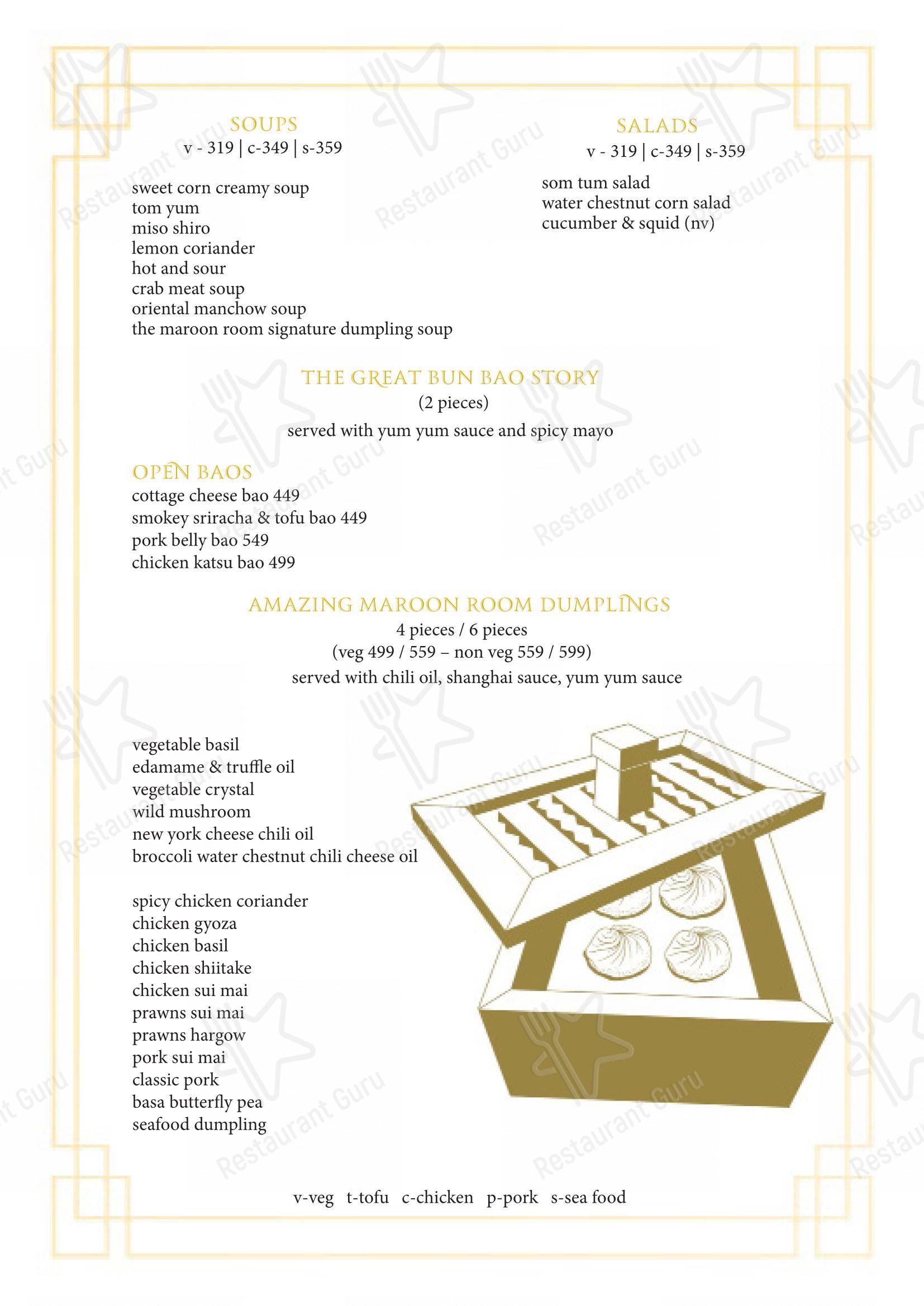 Menu for the The Maroon Room – Pan Asian Fine Dine in Guwahati restaurant
