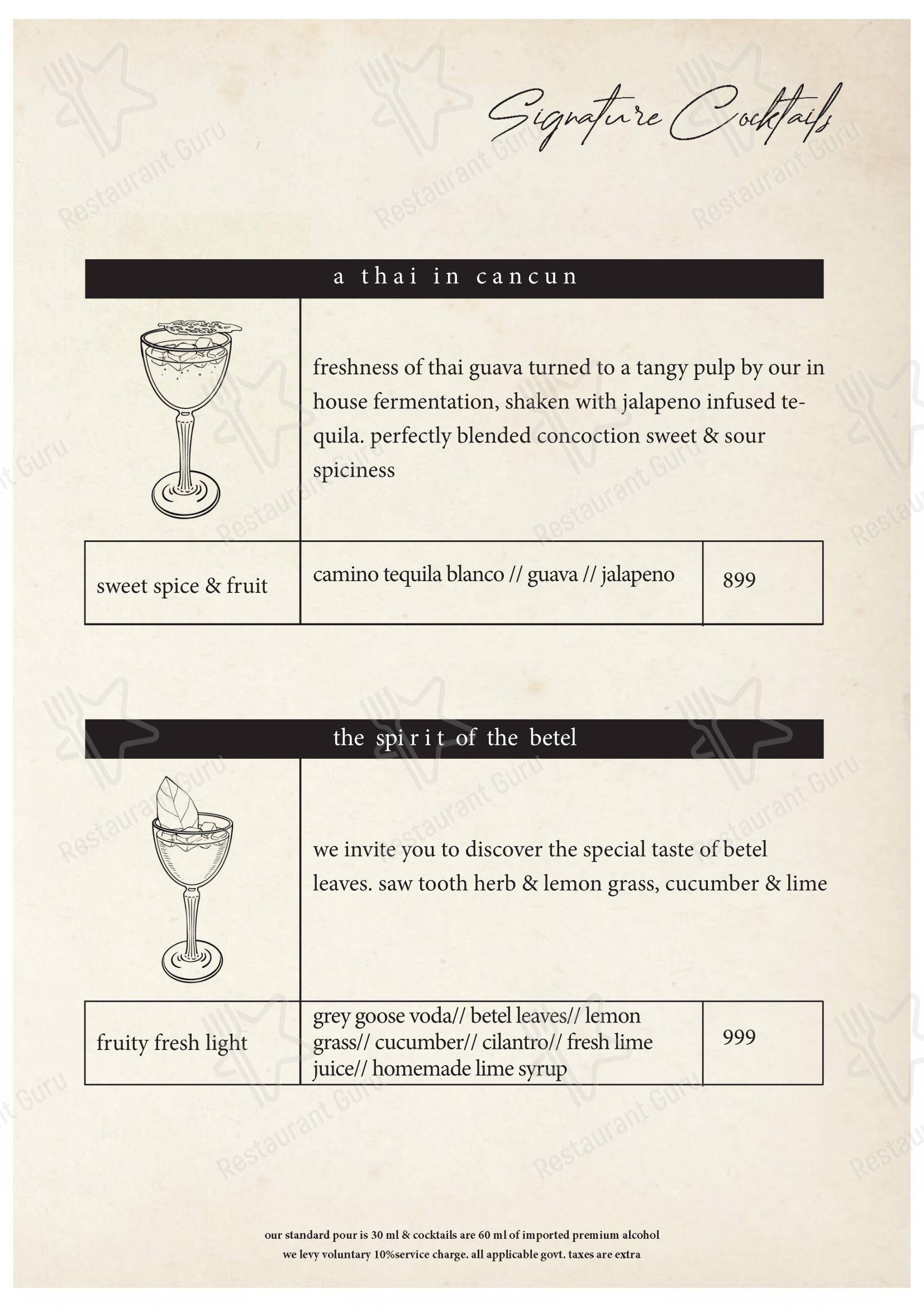 Menu bar for the The Maroon Room – Pan Asian Fine Dine in Guwahati restaurant