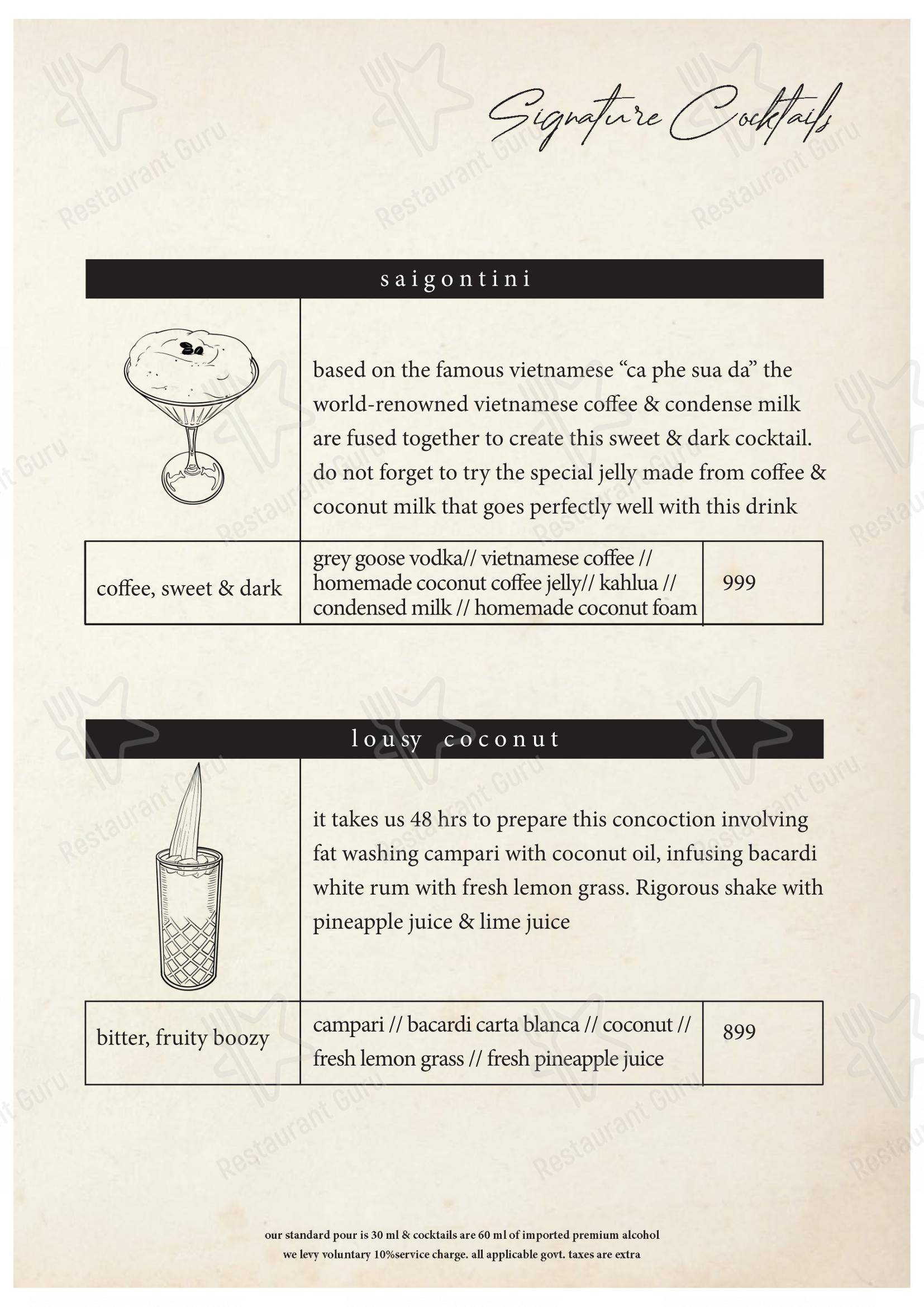 Menu bar for the The Maroon Room – Pan Asian Fine Dine in Guwahati restaurant