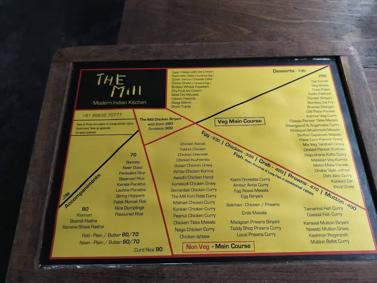 The Mill menu