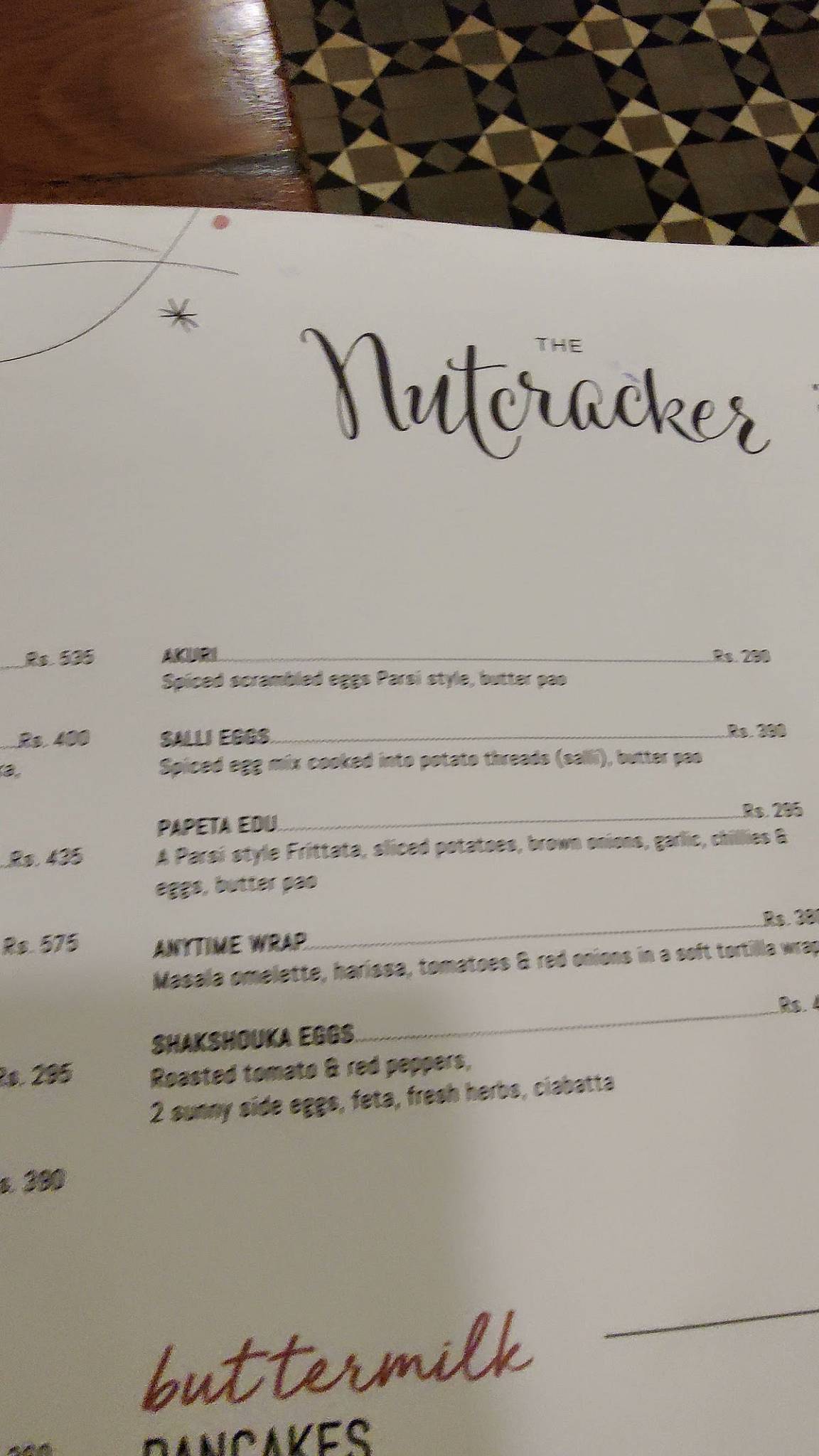 Menu at The Nutcracker, Mumbai, Dr