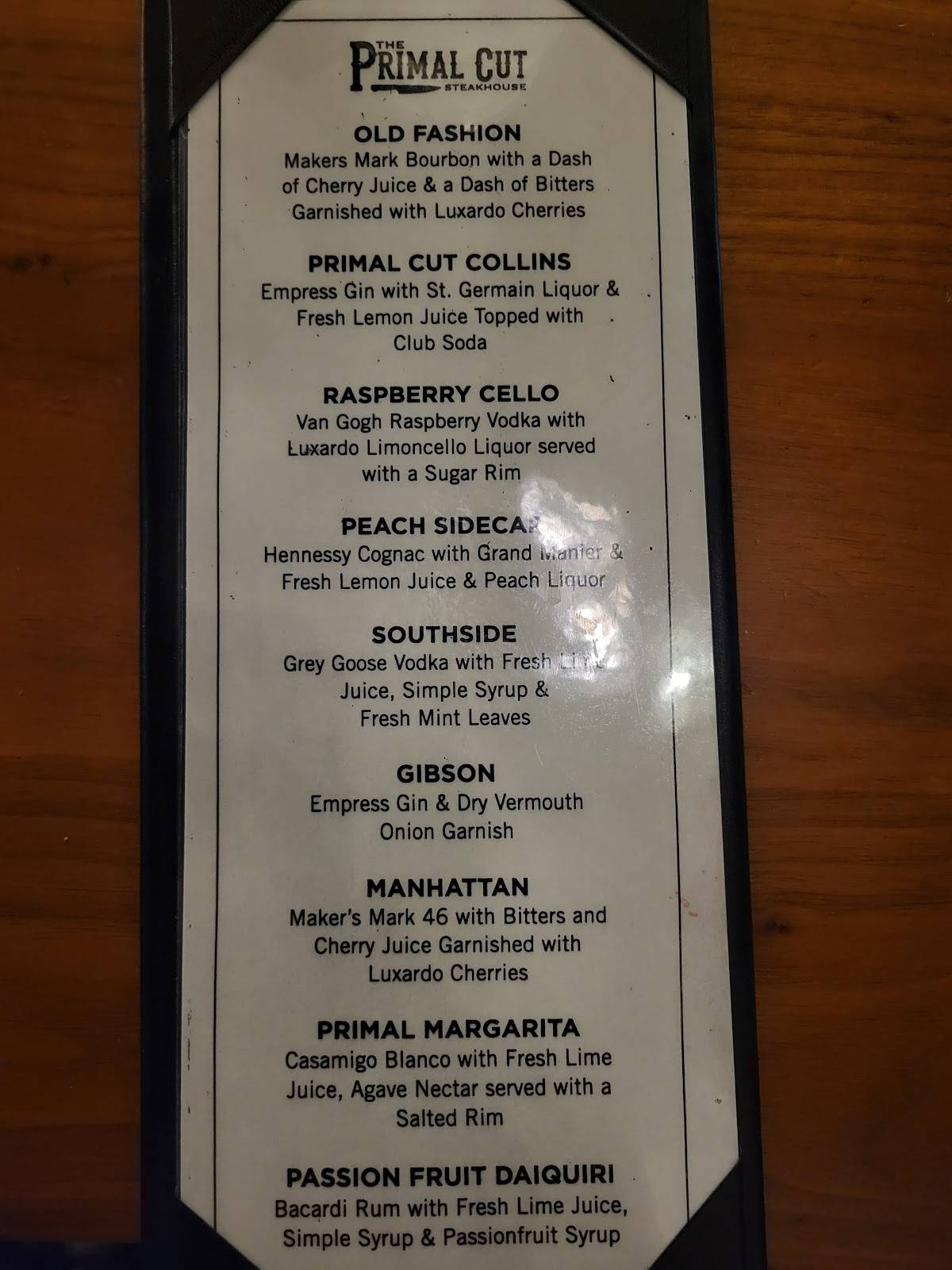 Menu at The Primal Cut steakhouse, Tinley Park