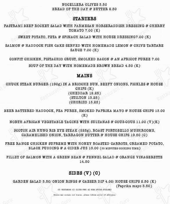 Menu at Print House Bar & Kitchen, London, 133 High St
