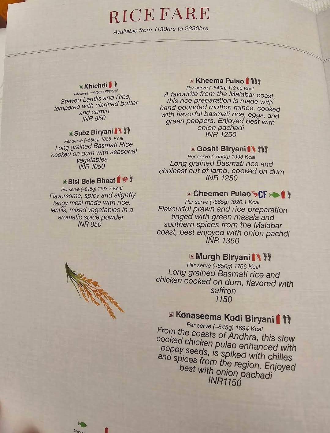 The Raj Pavillion menu