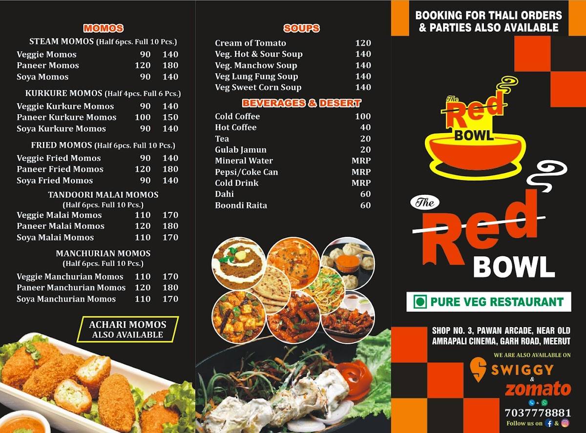 The Red Bowl menu